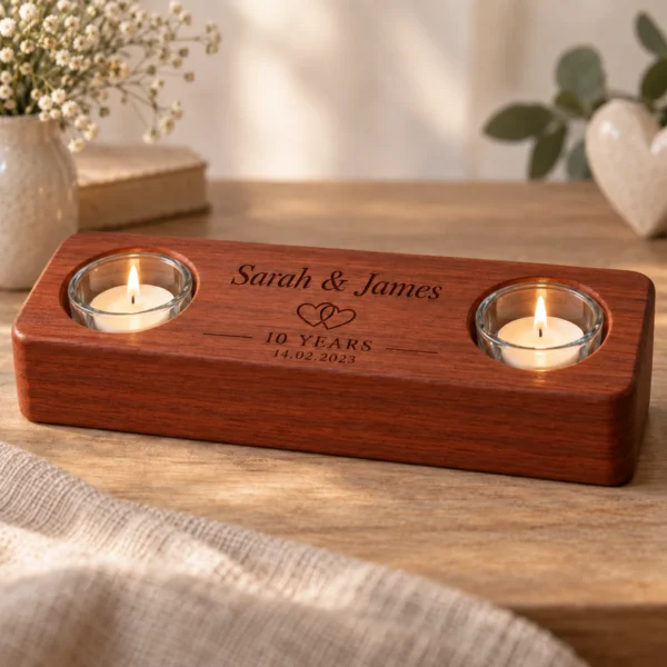 CND-ANNIV-001-MAH Mahogany Personalised Anniversary Candle Holder