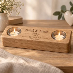 Oak Personalised Anniversary Candle Holder