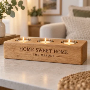 Oak Home Sweet Home Triple Tealight Holder