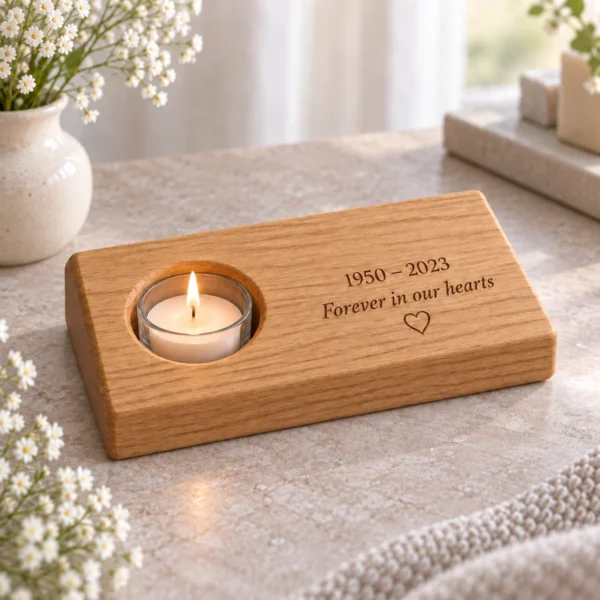 CND-MEM-001-OAK-v2 Oak Personalised Remembrance Candle Holder