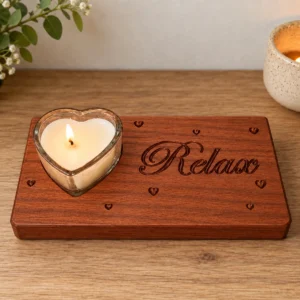 CND-RELAX-001-MAH Mahogany Personalised Relax Wooden Candle Holder