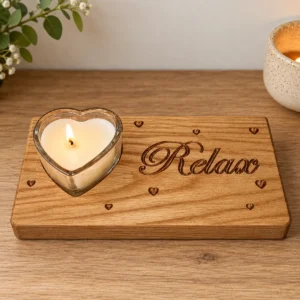 Oak Personalised Relax Wooden Candle Holder