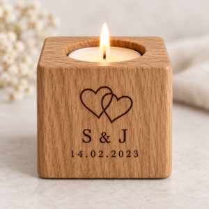Oak Personalised Couples Double Tealight Holder