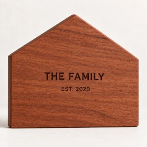 SIG-HOUSE-001-MAH Mahogany Personalised House-Shaped Family Sign