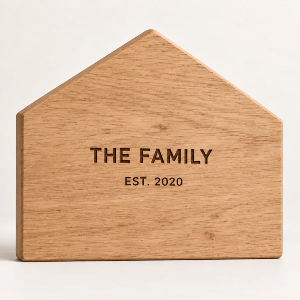 Oak Personalised House-Shaped Family Sign
