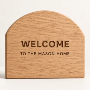 SIG-WELCOME-001-OAK Oak Personalised Arched Welcome Sign