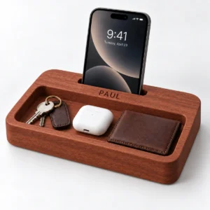 Mahogany Personalised Desk Dock & Catch-All Tray