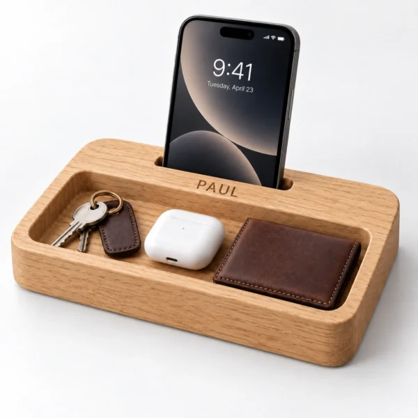Oak Personalised Desk Dock & Catch-All Tray