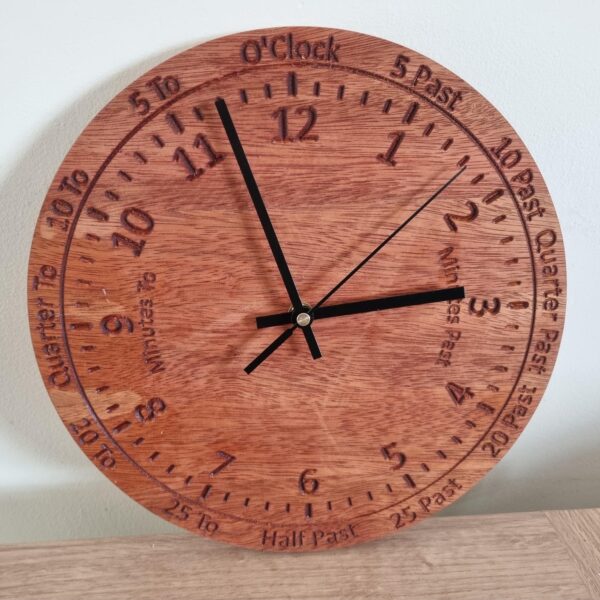 Personalised Mahogany Learning Clock – Engraved Wooden Wall Clock