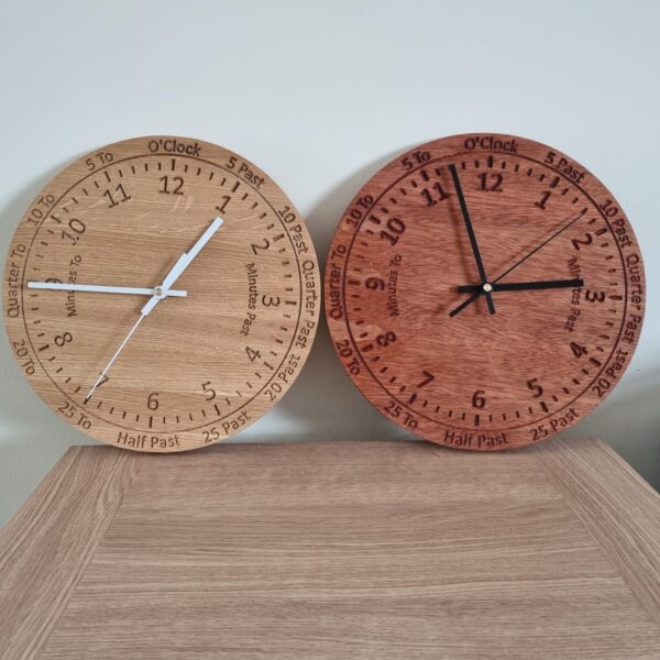 Personalised Mahogany Learning Clock – Engraved Wooden Wall Clock