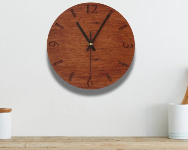 Personalised Mahogany Clock with 12, 3, 6 & 9 – Handmade Wooden Wall Clock