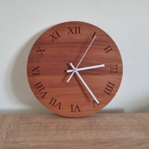 Personalised Mahogany Clock with Roman Numerals – Handmade Wooden Wall Clock