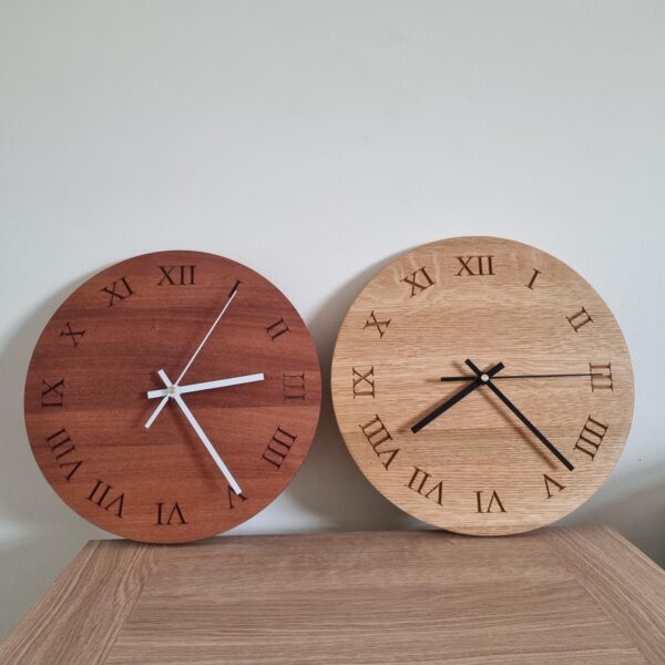 Personalised Mahogany Clock with Roman Numerals – Handmade Wooden Wall Clock