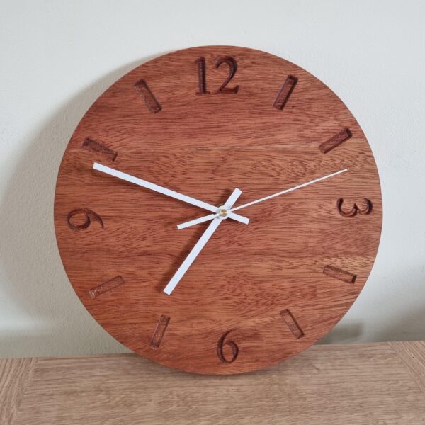 Personalised Mahogany Clock with 12, 3, 6 & 9 – Handmade Wooden Wall Clock