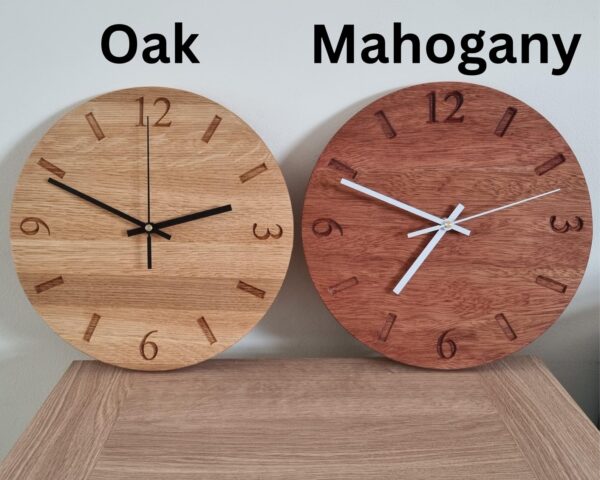 Personalised Mahogany Clock with 12, 3, 6 & 9 – Handmade Wooden Wall Clock